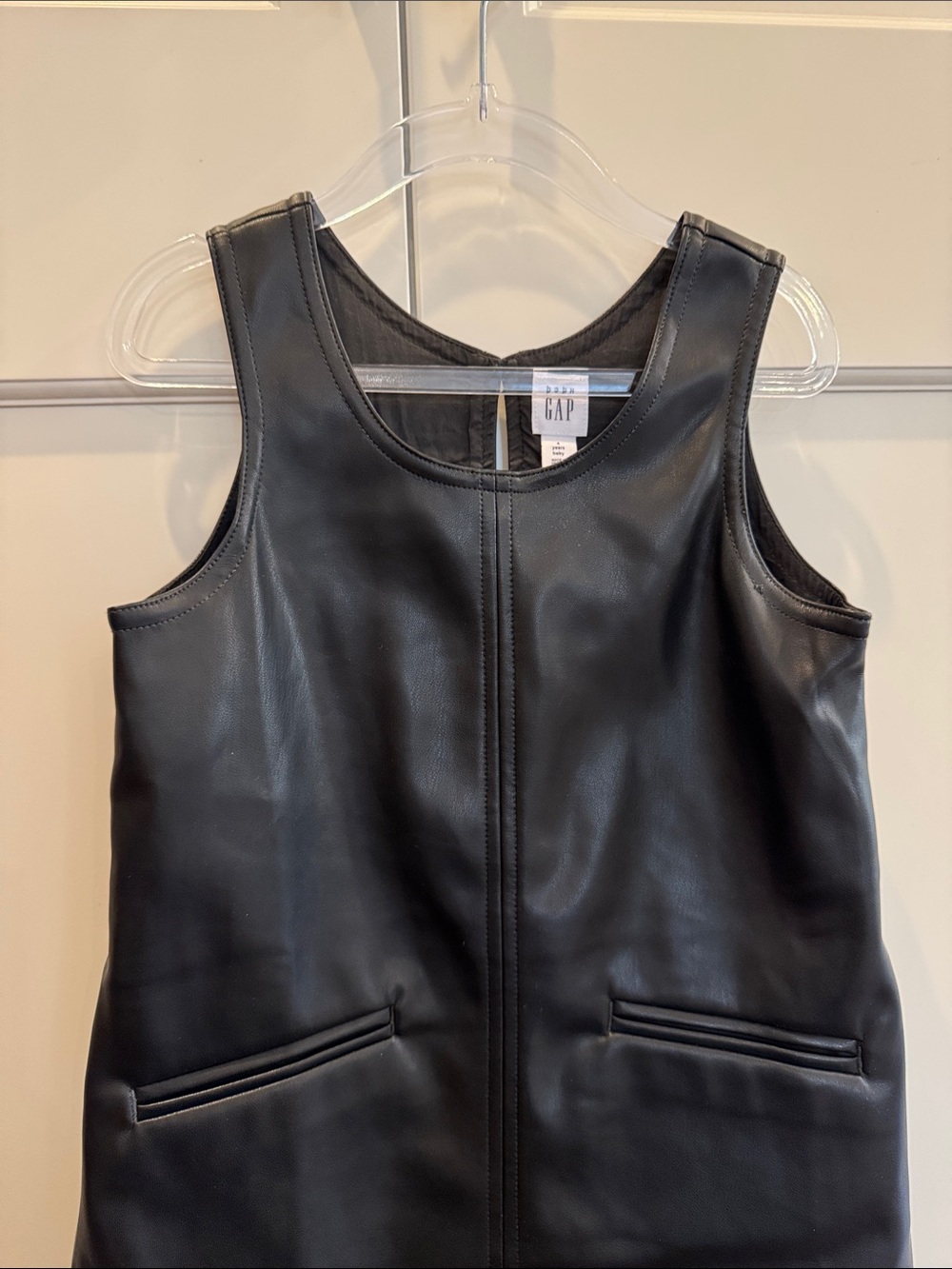 Baby Gap Black Vegan Leather Jumper Dress Size 4 | Faux Leather Sleeveless Dress - Picture 4 of 15